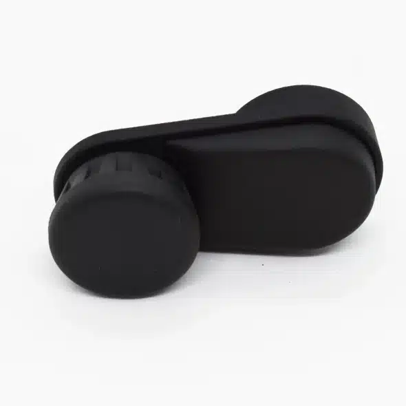 A small black webcam cover on a white background.
