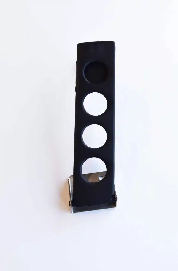 Black metal throttle pedal with four circular holes, photographed on a white background.